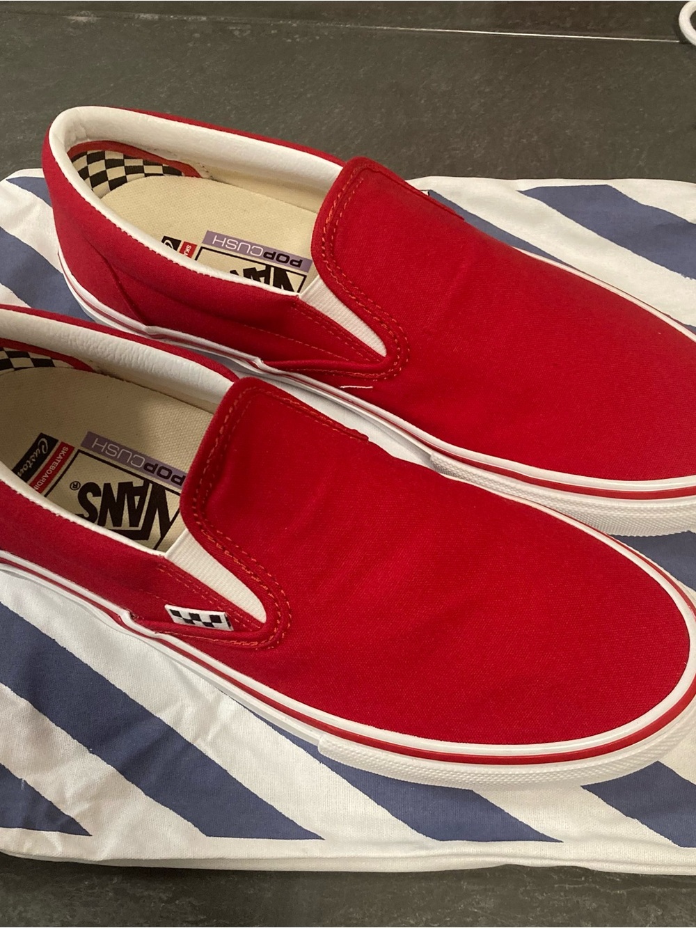 Vans custom non embroidered Red Canvas Classic Slip-On Loafers - Picture 6 of 10